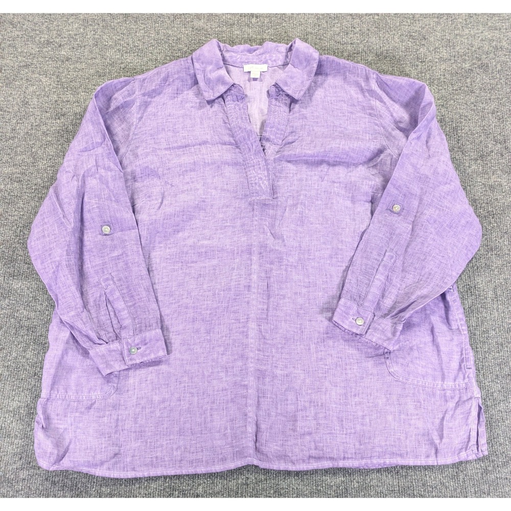 J. Jill Love Linen Purple Tunic Top XL Petite 100% Linen Long Sleeve WTP315902